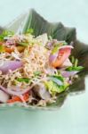 Spicy Salad With Pork, Tomatoes And Noodle Stock Photo