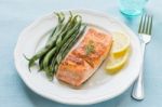 Grilled Salmon With Green Beans Stock Photo