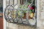 Security Bars Over A Window In Rothenburg Stock Photo