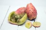 Opuntia Ficus-indica Cactus Fruits Opened On A White Background Stock Photo