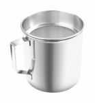 Upper Handle Open Stainless Gutter Cup With Filter On White Background Stock Photo