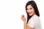 Casual Woman Posing Over White Stock Photo