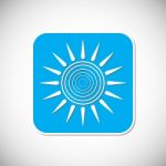 Sun Icon. Blue Square Frame.  Illustration Stock Photo