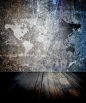 Abstract The World Map On Old Grunge Wall Stock Photo