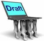 Draft Characters Laptop Show Outline Document Or Letter Online Stock Photo