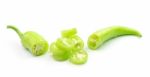 Green Hot Chili Pepper On White Stock Photo