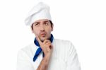 Male Chef Lost In Deep Thoughts Stock Photo