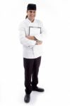 Male Chef Standing With Clipboard Stock Photo