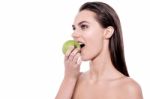 Woman Eating Apple Stock Photo