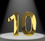 Golden Number 10 With Spotlit Stock Photo