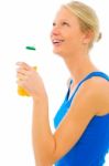 Woman Holding Drink Bottle Stock Photo