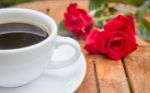 Cup Of Black Coffee In Home Garden Stock Photo