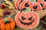 Halloween Decor Pumpkin Cookies Stock Photo