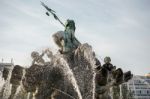 View Of The Neptune  Fountain In Berlin Stock Photo