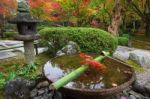 Water Dipper On Stone Basin At Enkoji Temple, Kyoto Stock Photo