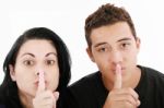 Friends Showing Silence Sign Stock Photo