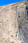 The Cables Up Half Dome In Yosemite National Park Stock Photo