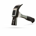 Close Up Front View Of Heavy Iron Hammer Floating On White Backg Stock Photo