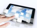 Hand Pressing Ipad Stock Photo