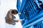 Man Fix Server Network In Data Center Room Stock Photo