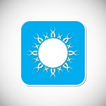 Sun Icon. Blue Square Frame.  Illustration Stock Photo