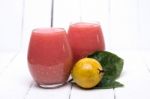 Fresh Guava Juice On A White Background Stock Photo