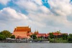 Water Ferry With People At Temple Stock Photo