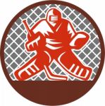 Ice Hockey Goalie Circle Retro Stock Photo