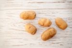 Potato Still Life On Wood Background Flat Lay Stock Photo