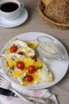 Scrambled Eggs With Tomatoes Stock Photo