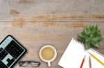 Office Table With Notepad Stock Photo