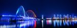 Rainbow Fountain Show At Expo Bridge In South Korea Stock Photo