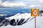 Alp Mountains View With A Sign Stock Photo