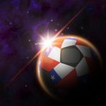 Chile Flag On 3d Football With Rising Sun Stock Photo