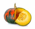 Striped Pumpkin Isolated On The White Background Stock Photo