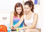 Teenage Girls Polishing Fingernails Stock Photo