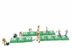 Miniature Worker Team Building Word Happy New Year On White Background Stock Photo