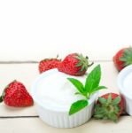 Organic Greek Yogurt And Strawberry Stock Photo