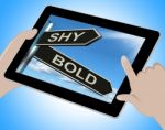 Shy Bold Tablet Means Introvert Or Extrovert Stock Photo