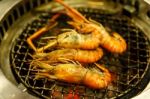 Grilling Prawn On Grill Stock Photo