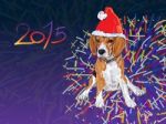 Beagle Wear Christmas Hat With Fireworks Background Design For N Stock Photo