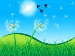 Grass Birds Shows Dandelion Seeds And Countryside Stock Photo