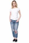 Full Length Pose Of Lady In Casual Stock Photo