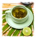 Lime Green Tea Shows Refreshing Teas And Cafeteria Stock Photo