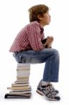 Thinking Student With Books Copyspace Stock Photo