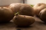 Potato Still Life Wood Black Background Stock Photo