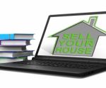 Sell Your House Home Tablet Means Find Property Buyers Stock Photo