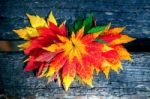 Autumn Maple Leaves On Wooden Background Stock Photo