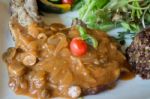 Pork Chops With Mushroom Gravy Stock Photo