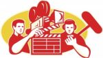 Film Director Movie Camera Clapper Soundman Stock Photo